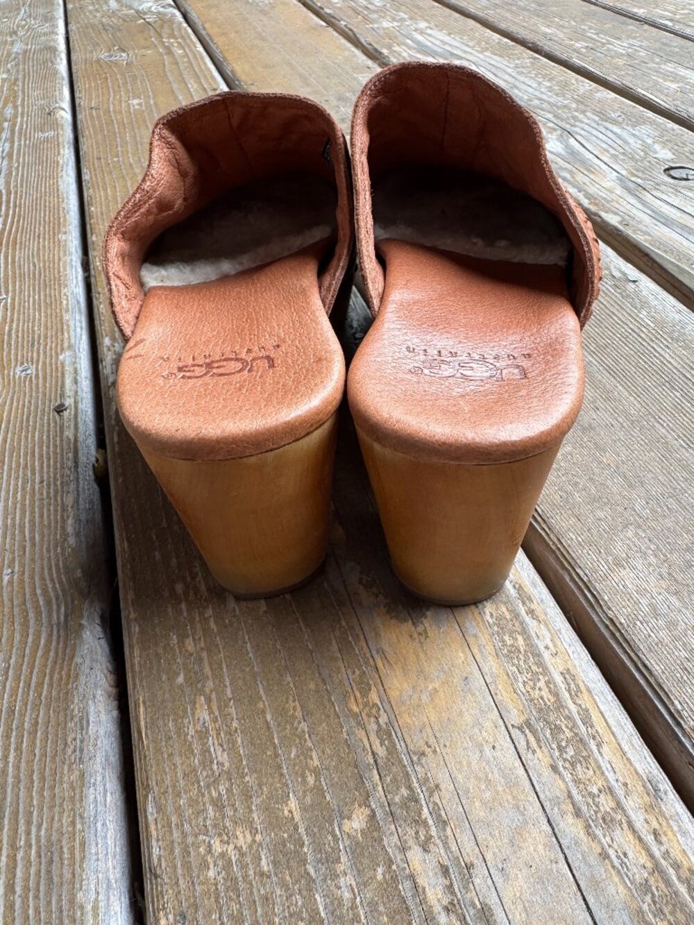 UGG Vivica Cognac Leather Sheepskin Lined Clog Wood Heel in Women's 9 / EU 40 - Picture 10 of 11